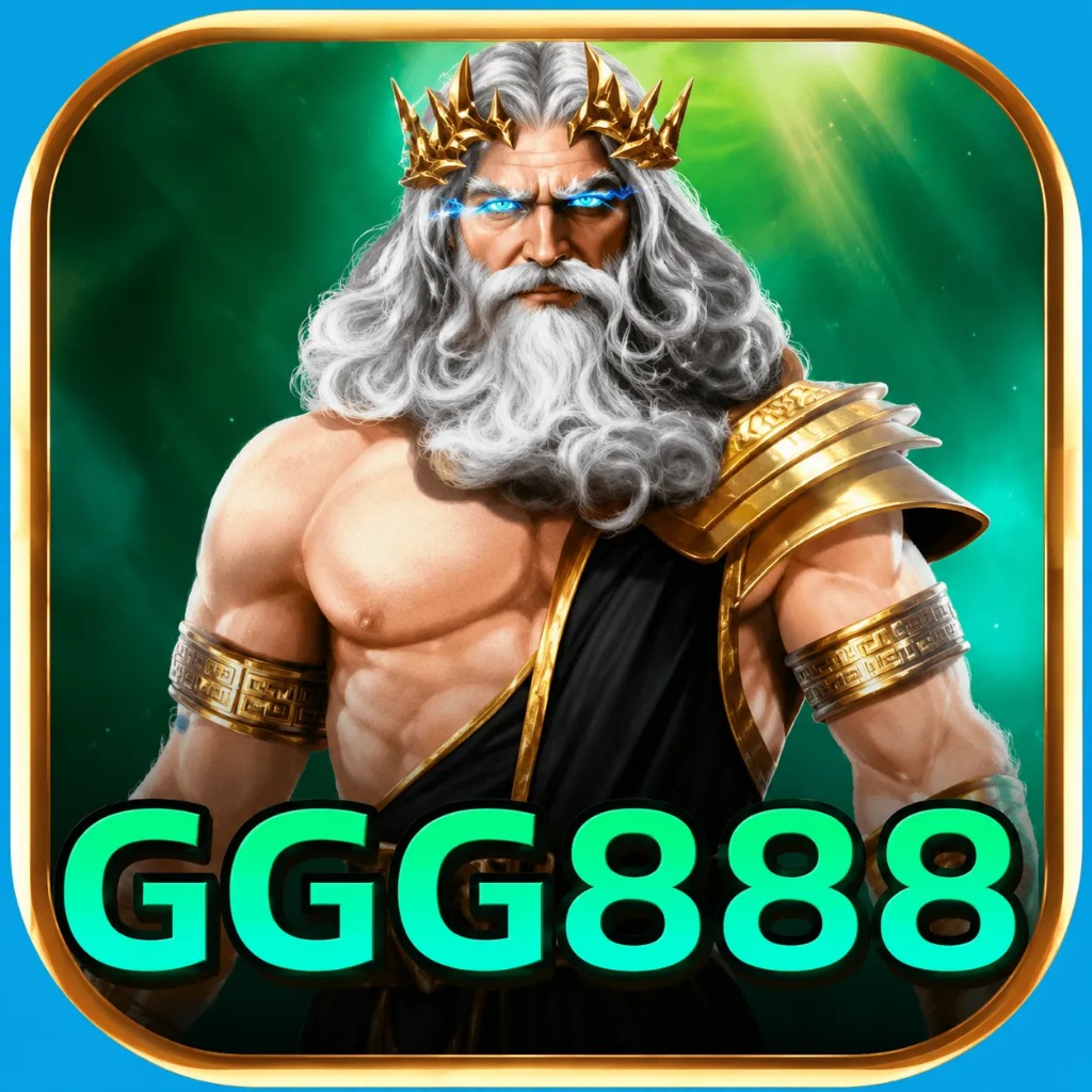 GGG888 - Zeus Mahkota Emas, Mata Kilat Biru, Teks Mint
